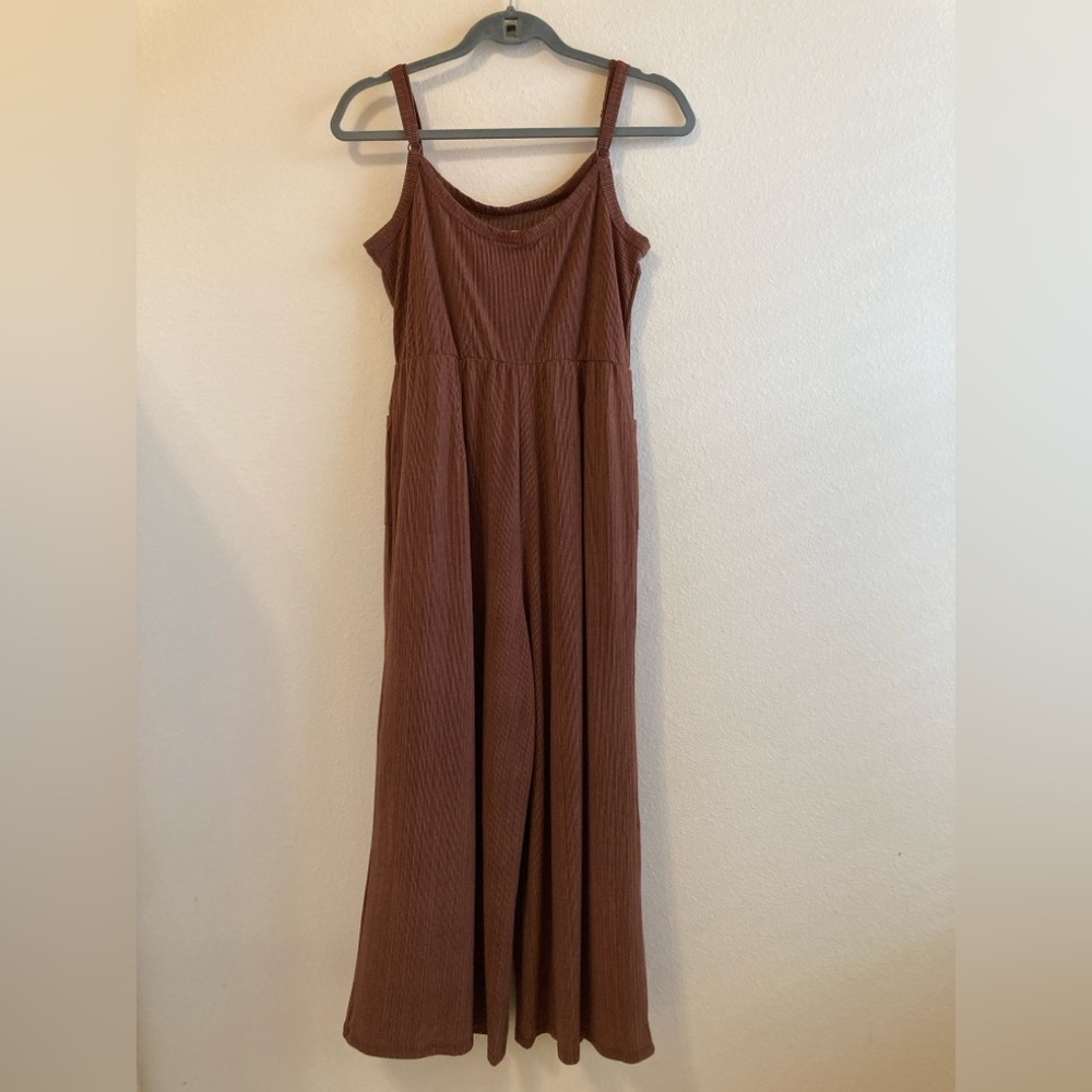 LuLaRoe Leola Jumpsuit Size XS Cinnamon Brown Pinstripe Wide Leg - Picture 5 of 12